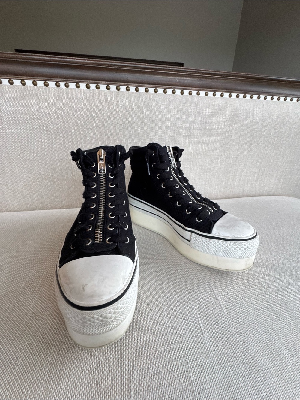 ASH Women's Black High-Top Platform Sneakers with Front Zipper